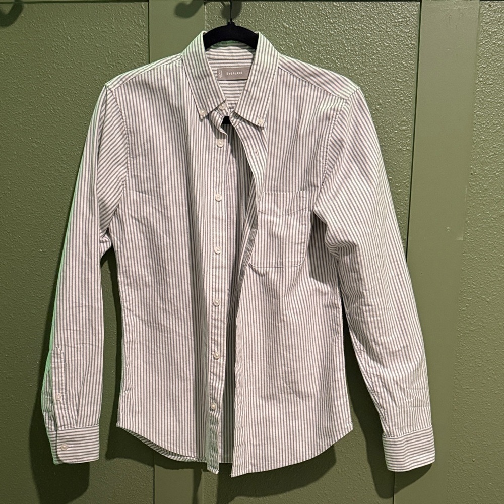 Everlane Oxford  White and Gray Striped Casual Shirt - Picture 2 of 4